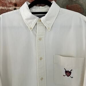 VTG Polo Ralph Lauren Golf Men's Off White Natural Oxford LS Shirt L 26x30